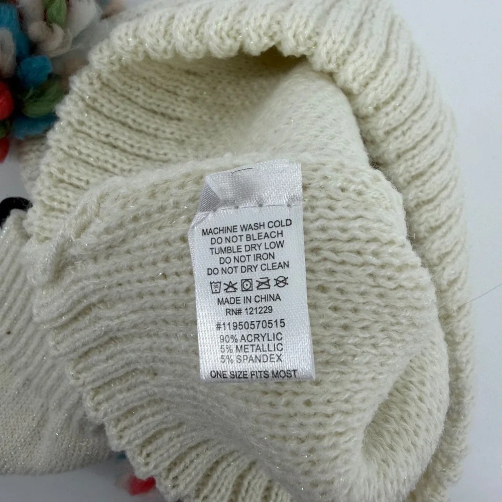 Tahari Girl Pom Pom Hat Gloves Set Ivory Knit Winter Beanie Sparkle NWT